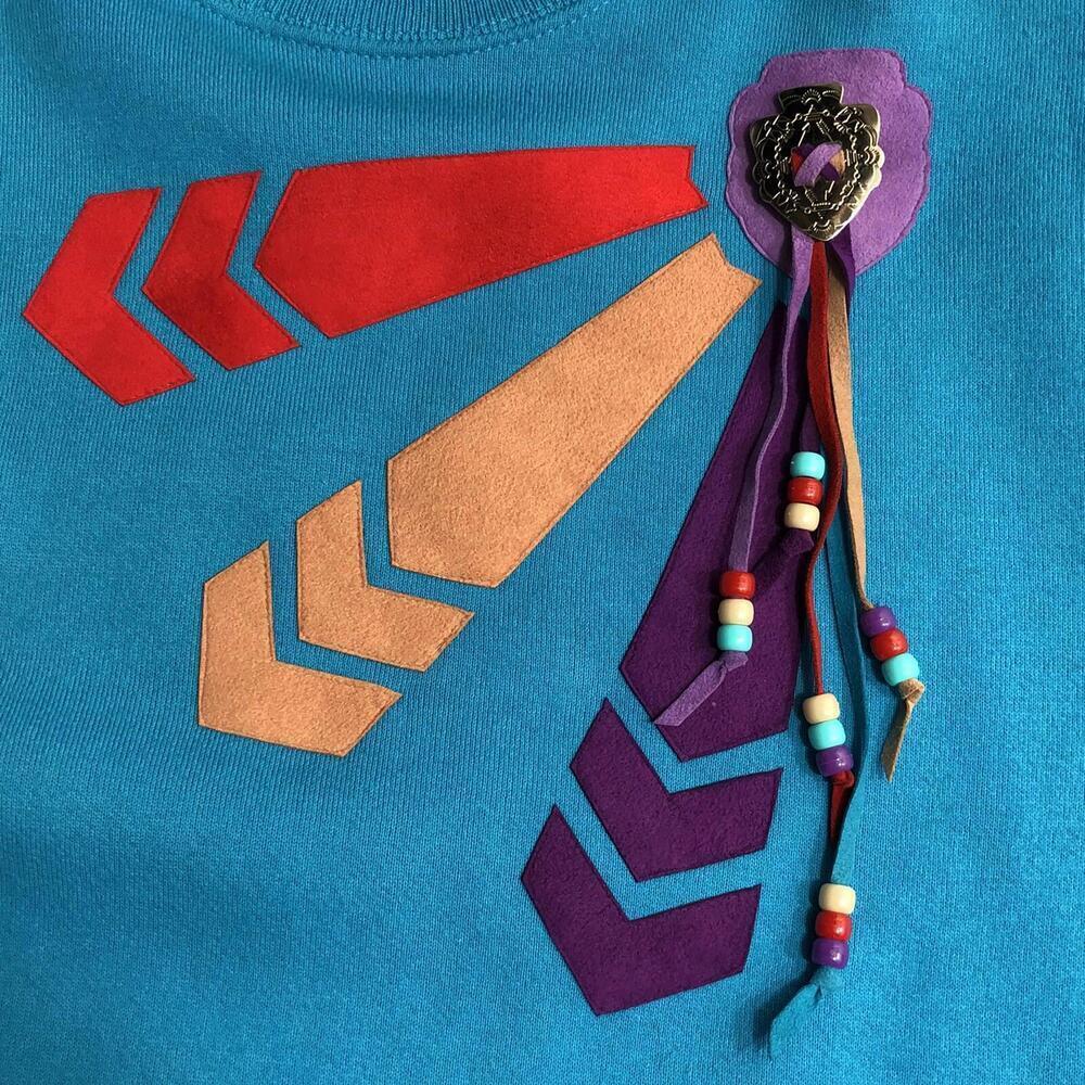 Native American Embellished Sweatshirt Women's Size M Beaded Blue Vtg Lee USA - Picture 6 of 9